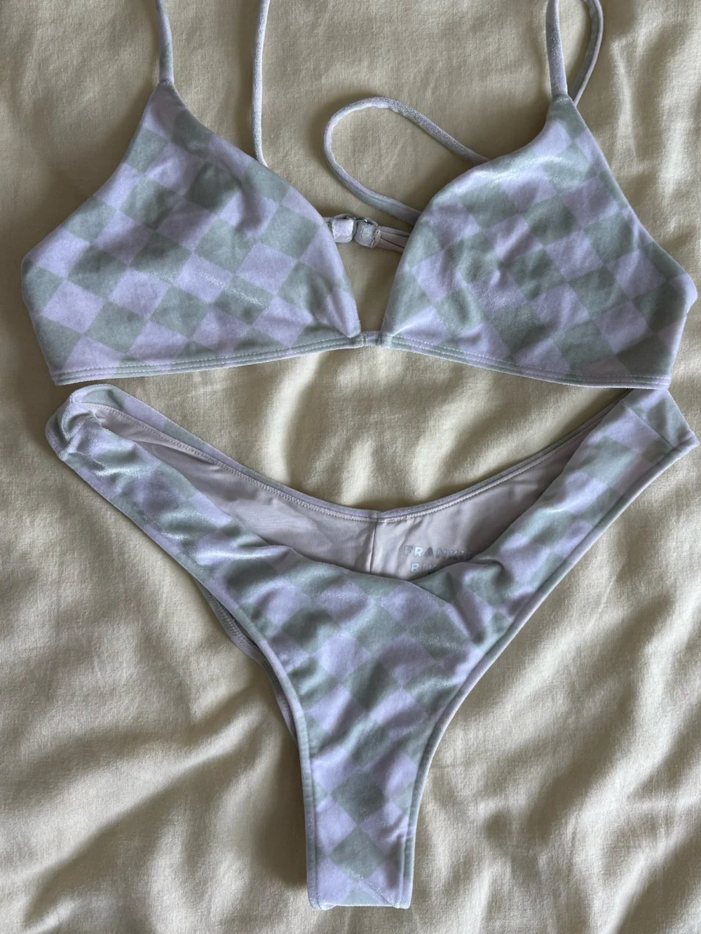 Frankie's Bikinis White & Mint Check Triangle Bikini